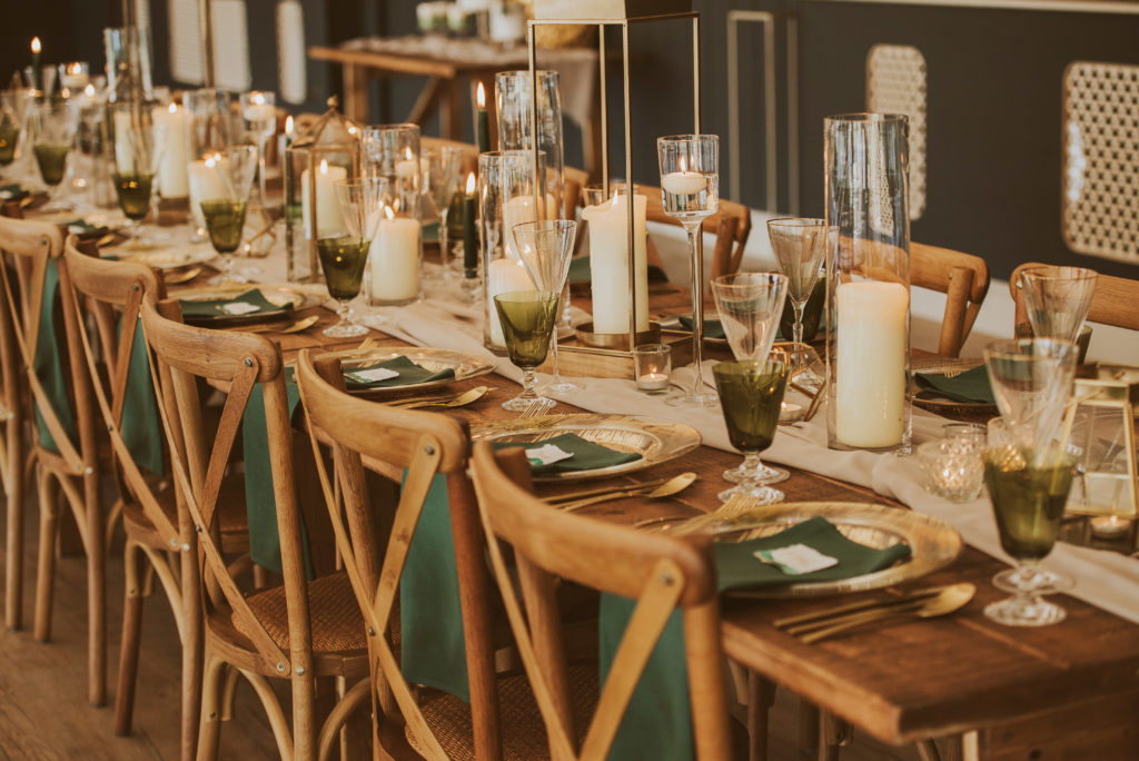 Gold and Green Wedding Table Setup