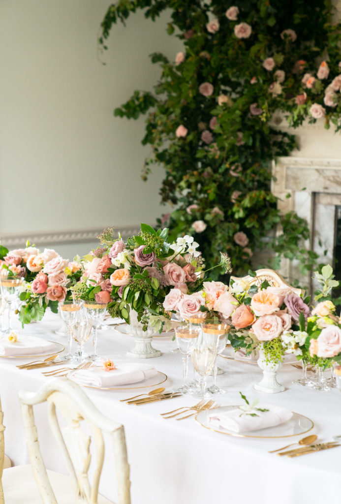 Wedding table with floral centrepiece