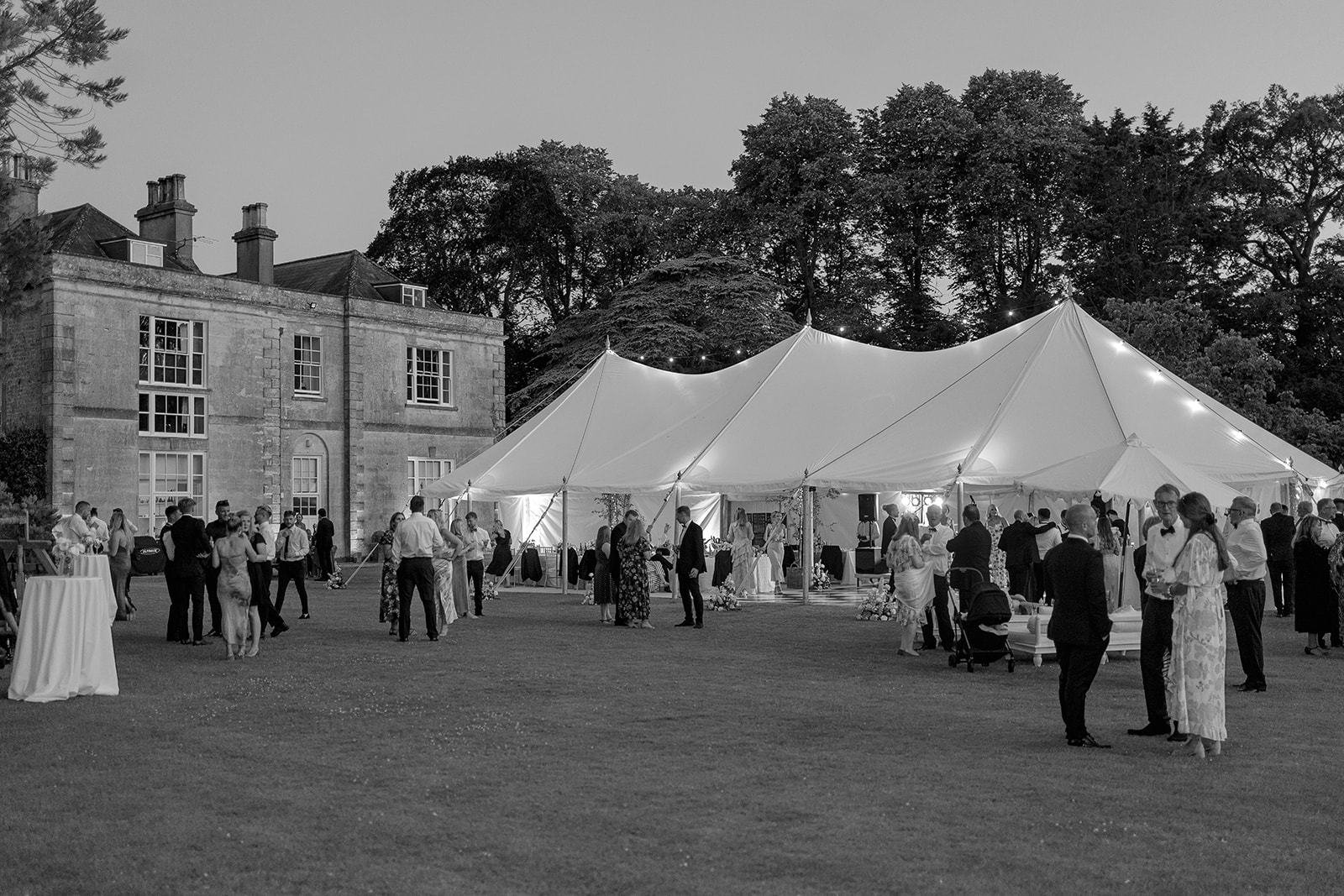 Black & White Photo of a Wedding Marquee