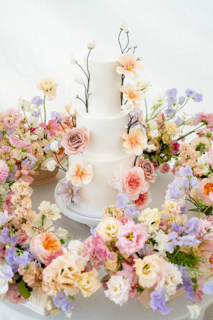 Luxury wedding cake with flowers