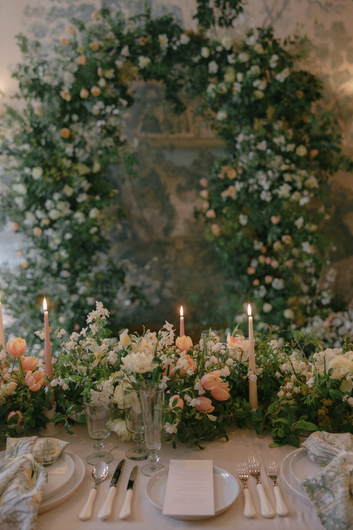 Wedding table with spring flowers
